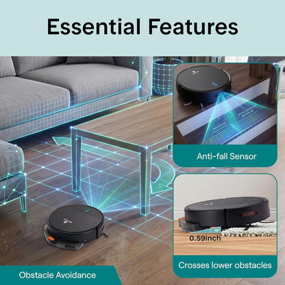 SereneLife Smart Robot Vacuum Cleaner with Mop Function – App Control, 3 Cleaning Modes, Anti-fall Sensors, Automatic Charging, 700Pa Suction Power, Ideal for Pets, Carpet & Hard Floors – Black - QUORE