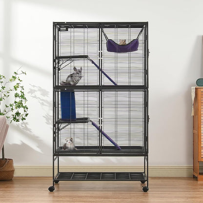 4-Laags Metalen Kooi Voor Fretten -  Geschikt Voor Ratten, Hamsters, Cavia's en Chinchilla's - 92 cm x 58 cm x 164 cm - QUORE