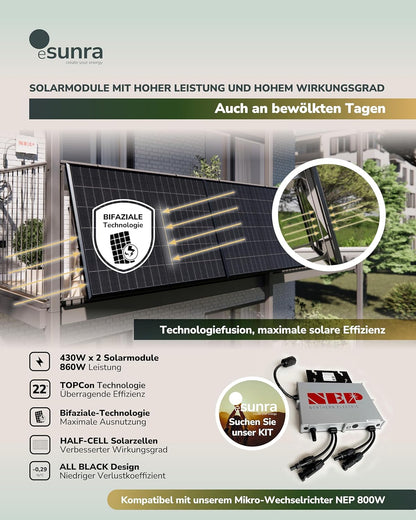 Microomvormer van NEP BDM800VA - Plug and Play - MPPT-efficiëntie > 99,5% - 5 m netsnoer - app voor bewaking van de productie in real-time