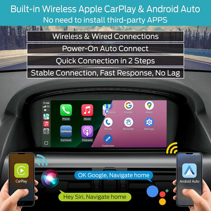 Linux-autoradio met IPS-scherm touchscreen voor BMW CCC-systeem (2003-2009): 3-serie E90/E91/E92/E93, 5-serie E60/E61, 6-serie E63/E64, Wireless CarPlay/Android Auto, AM/FM RDS-radio, DSP, Bluetooth