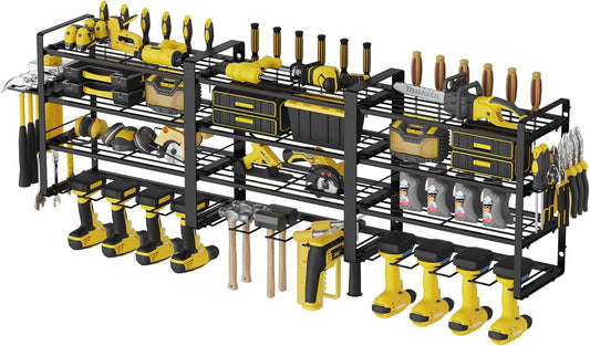 W-17 4-laags metalen heavy-duty garagegereedschap, werkplaatsschuur, organizer met 4 extra boorhouders (120 x 25 x 45 cm, 4 lagen)