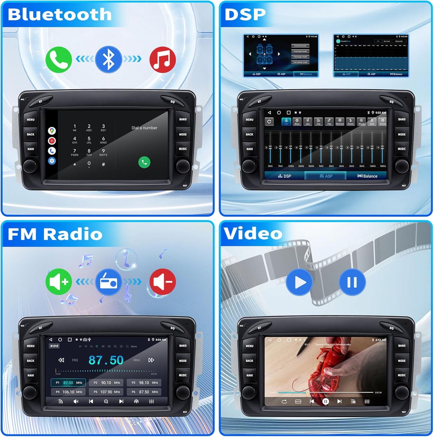 Autoradio voor Mercedes-Benz C-Klasse W203 G-Klasse W463 CLK W209, Android 13 2G+64G met Carplay Android Auto, 7 inch IPS touchscreen GPS-navigatie Bluetooth Mirror Link WiFi FM-radio