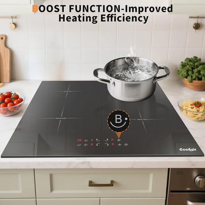 Inductiekookplaat, 4 platen, inbouw kookplaat, 60 cm, 7200 W, individuele touch, boost-functie, veiligheidsvergrendeling, timer, geen stekker, 230 V