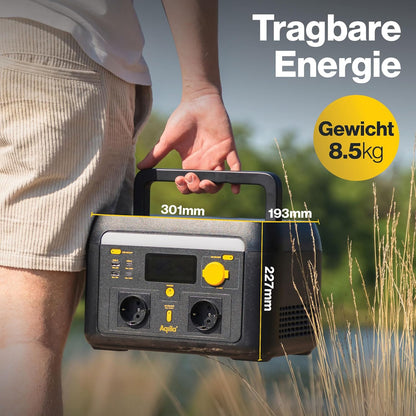 Powerstation 614Wh 1000W – Portable generator with LiFePO4, 2x AC (pure sine), USB-C/A, 12V, LED lamp, app control – Mobile power supply for camping & emergency power - QUORE