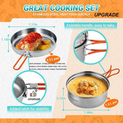 KingCamp Camping Kookgerei Set Servies Rvs Mess Kit Pot Pan Plate Bowl Lepel Vorkmes Karabijnhaken Reizen Kookgerei Outdoor Trekking Wandelen Picknick 25 Stuks voor 3 Personen