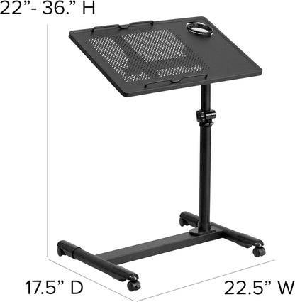 Flash Furniture Zwart verstelbare hoogte stalen computer bureau NAN-JG-06B-BK-GG mobiele computertafel, in hoogte verstelbaar, staal, zwart, gehard glas, 66 cm B x 36,5 inch H