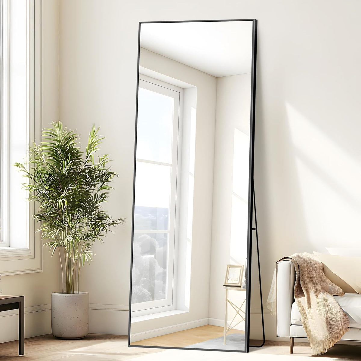 Staande Spiegel – Passpiegel – Wandspiegel – Voll Lichaam Spiegel – Full Body Spiegel – 179 x 70 cm – Zwart Aluminium Frame