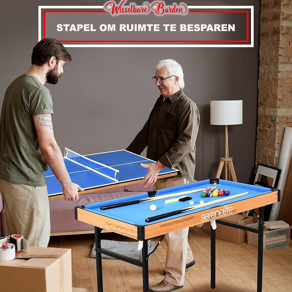 SereneLife Multi Game Table 4-in-1 - Multifunctional Playtable-Foldable Arcade Games with Accessories-Table Tennis-Air Hockey- Pool/Billiards and Shuffleboard-All Age Groups - QUORE