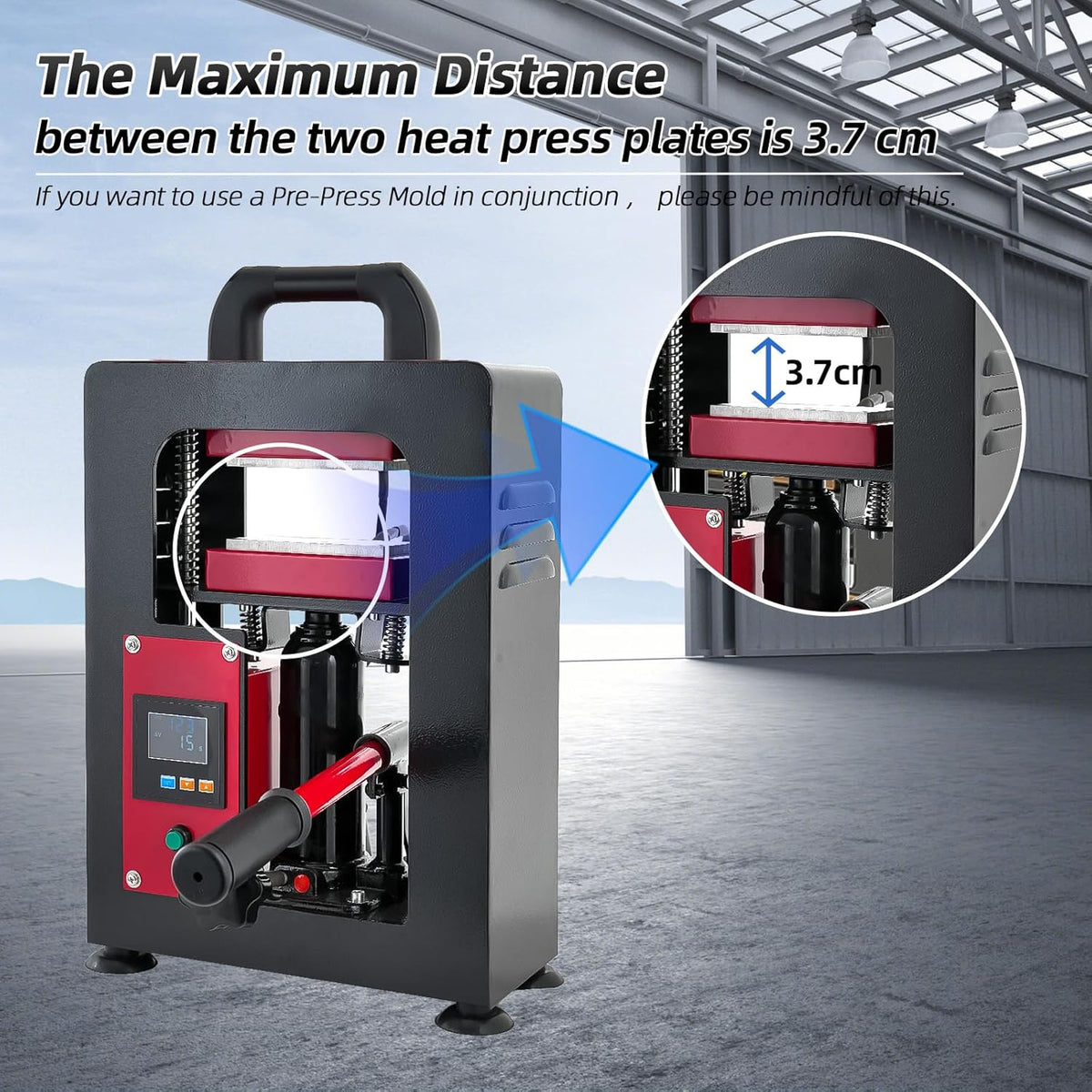 Handmatige hydraulische hittepersmachine, 5T handmatige hydraulische warmtepers warmtepers machine dubbele verwarming plaat colofonium extractiemachine (rood)