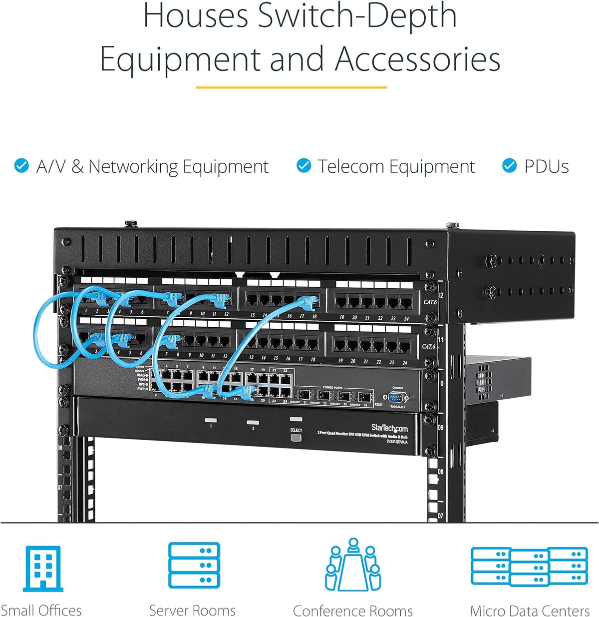 2-Post 12U 19 Inch Open Frame Rack – Serverrek, Netwerk Rack, Patchkast, Datarack – Wandmonteerbaar Met Verstelbare Diepte 30,5 Tot 50,8 Cm – Draagvermogen Tot 90 Kg