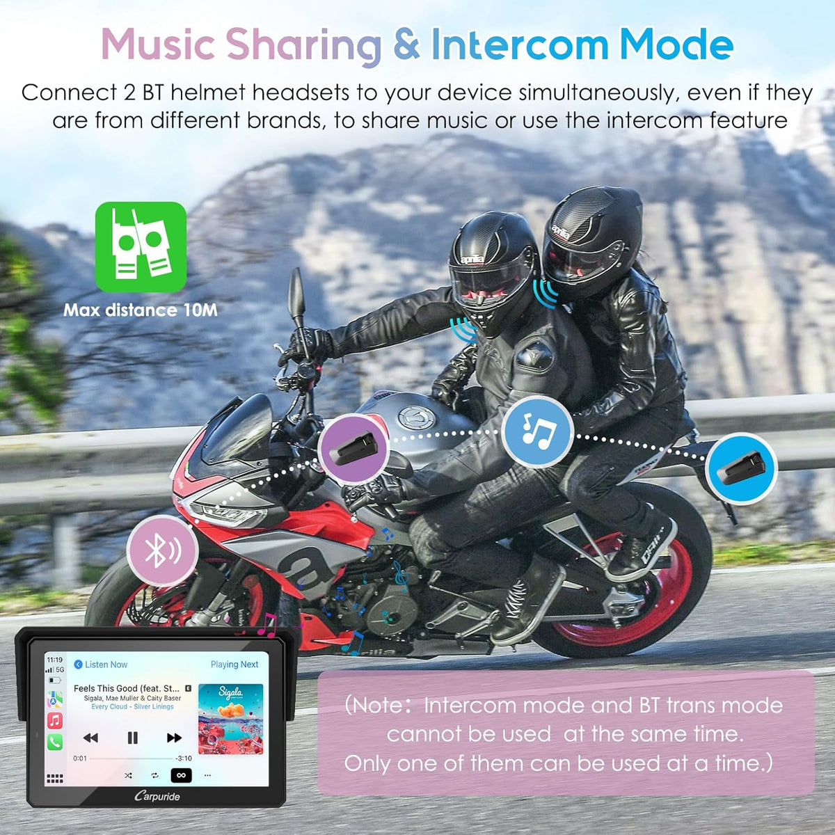 Motorfietsnavigatie – GPS Scherm – Motorfiets GPS – Navigatiesysteem – Telefoonhouder – 5 Inch Waterdicht Touchscreen – Draadloze CarPlay & Android Auto – Dual Bluetooth & Intercom