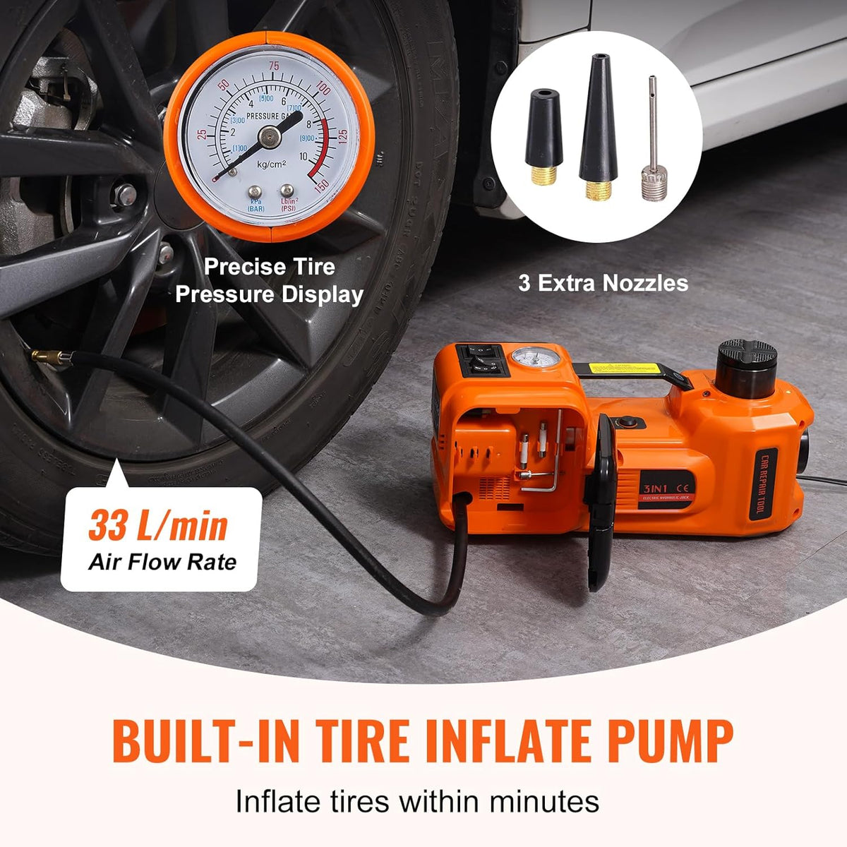 VEVOR 5T 12V DC elektrische hydraulische auto krik automatische lift 155-450 mm heffen Jack met slagmoersleutel LED Lamp Tyre Inflator voor langs de weg band wisselaar SUV Hatchback