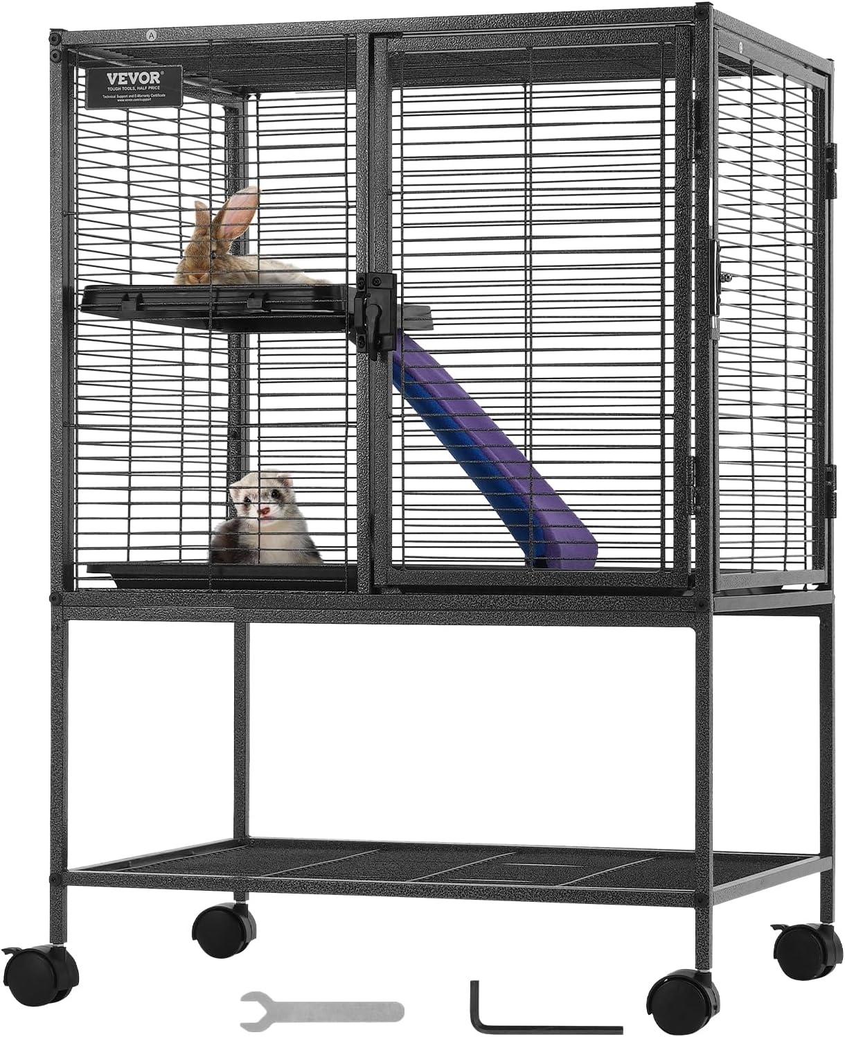 4-Laags Metalen Kooi Voor Fretten -  Geschikt Voor Ratten, Hamsters, Cavia's en Chinchilla's - 61 cm x 44 cm x 86.5 cm - QUORE