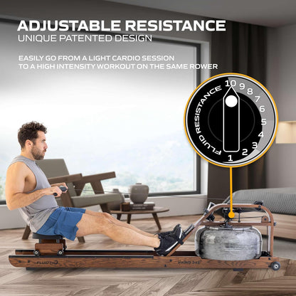 Fluid Rower Viking 3 XL Rowing Machine - 10 Resistance Rowing Machine - Heart Rate Monitor - Water Resistance - Rowing Machine for Home - Color: Walnut - QUORE