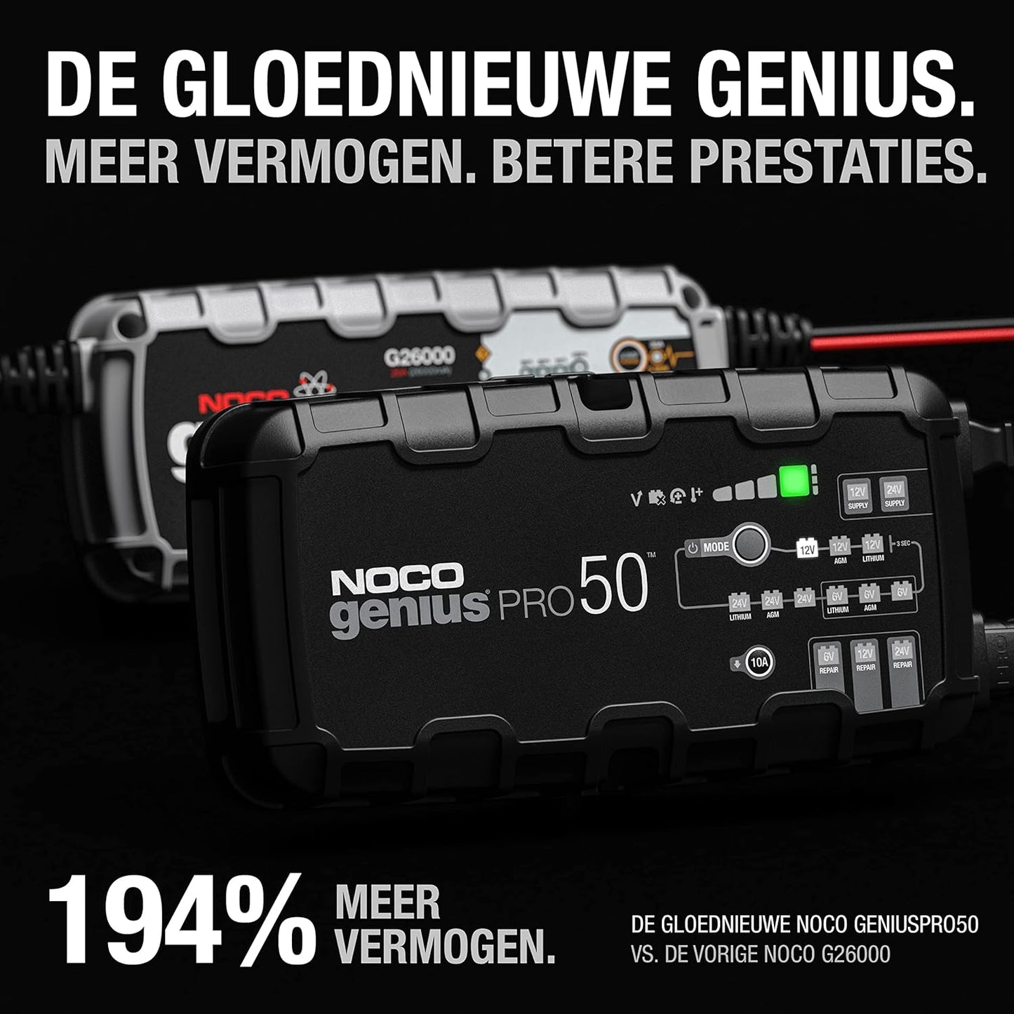 NOCO GENIUSPRO50, 50A Automatische Professionele Oplader, 6V, 12V en 24V Batterijlader, AGM, SLA, Gel en Lithium Auto-Acculader, Onderhoudslader, Druppellader en Desulfator - Auto, Boot, SUV, Camper