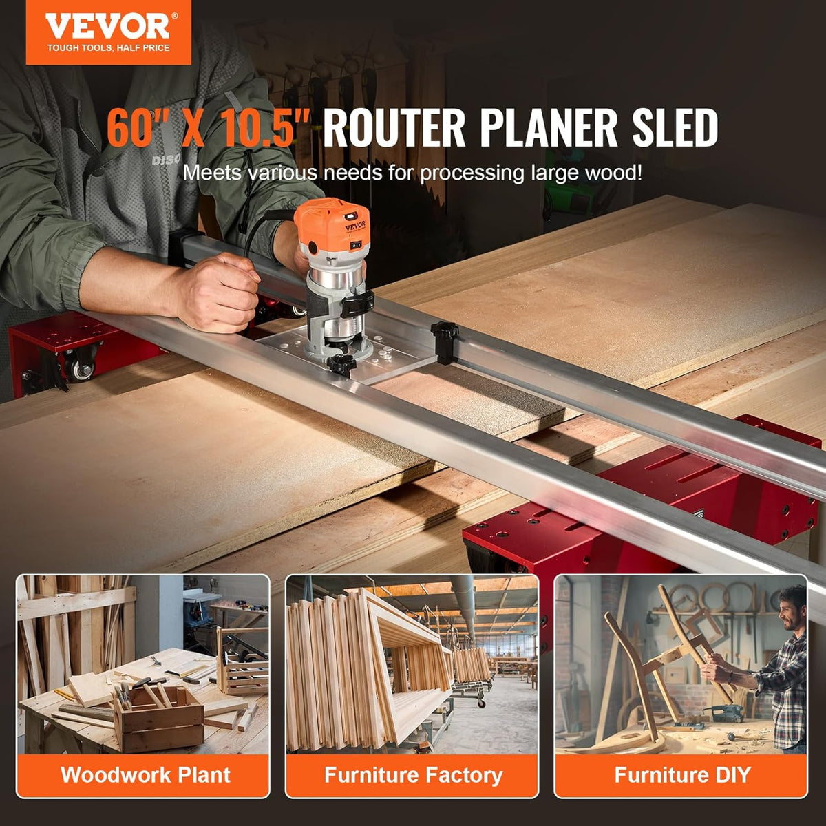 VEVOR Router sled, 60 inch, portable and adjustable plate flattening mold DIY woodworking router sled for flattening plates for wood flattening, home DIY
