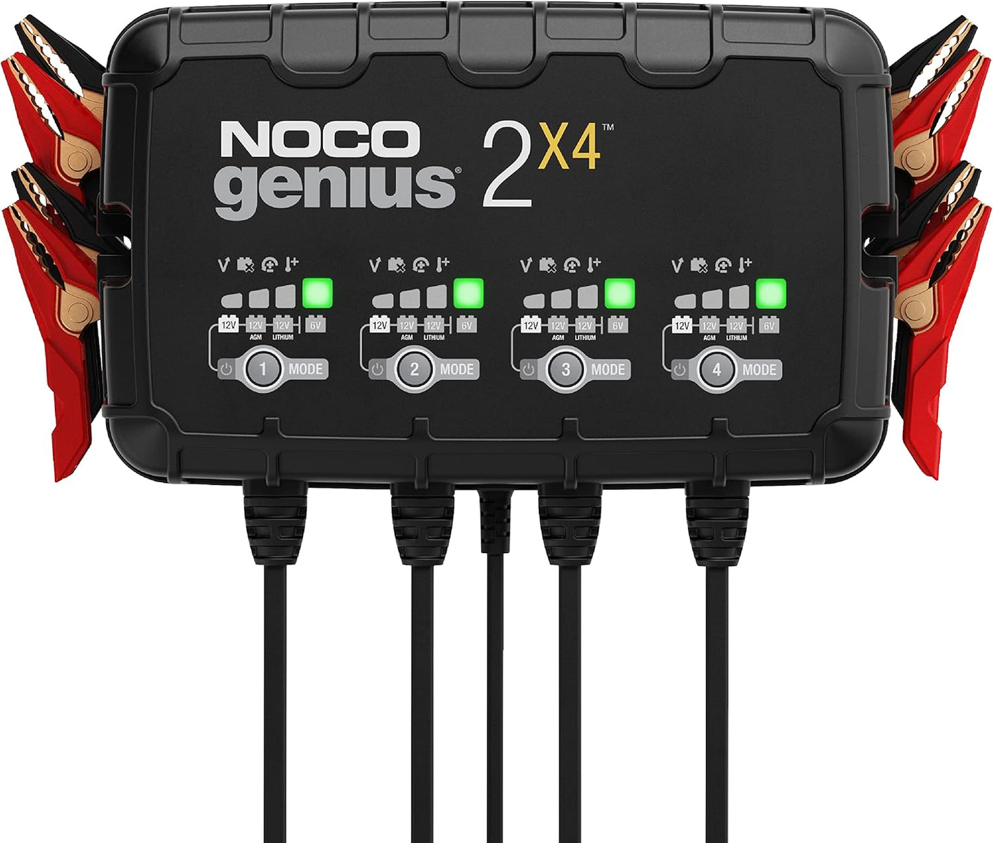 NOCO GENIUS2X4, 8A 4-Bank Automatische Oplader (2A per Bank), 6V en 12V Batterijlader, AGM, SLA, Gel en Lithium Auto-Acculader, Onderhoudslader, Druppellader en Desulfator - Auto, Motorfiets, ATV, RV