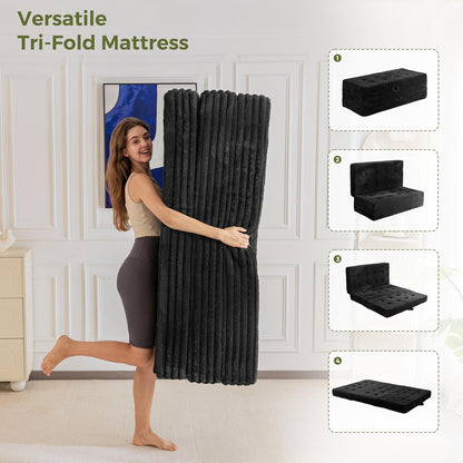 MAXYOYO Opvouwbaar matras 200 * 150 cm, 15 cm gestoffeerd opvouwbaar matras met premium imitatiebont, drievoudig opvouwbare futon slaapbank voor woonkamer/logeerkamer