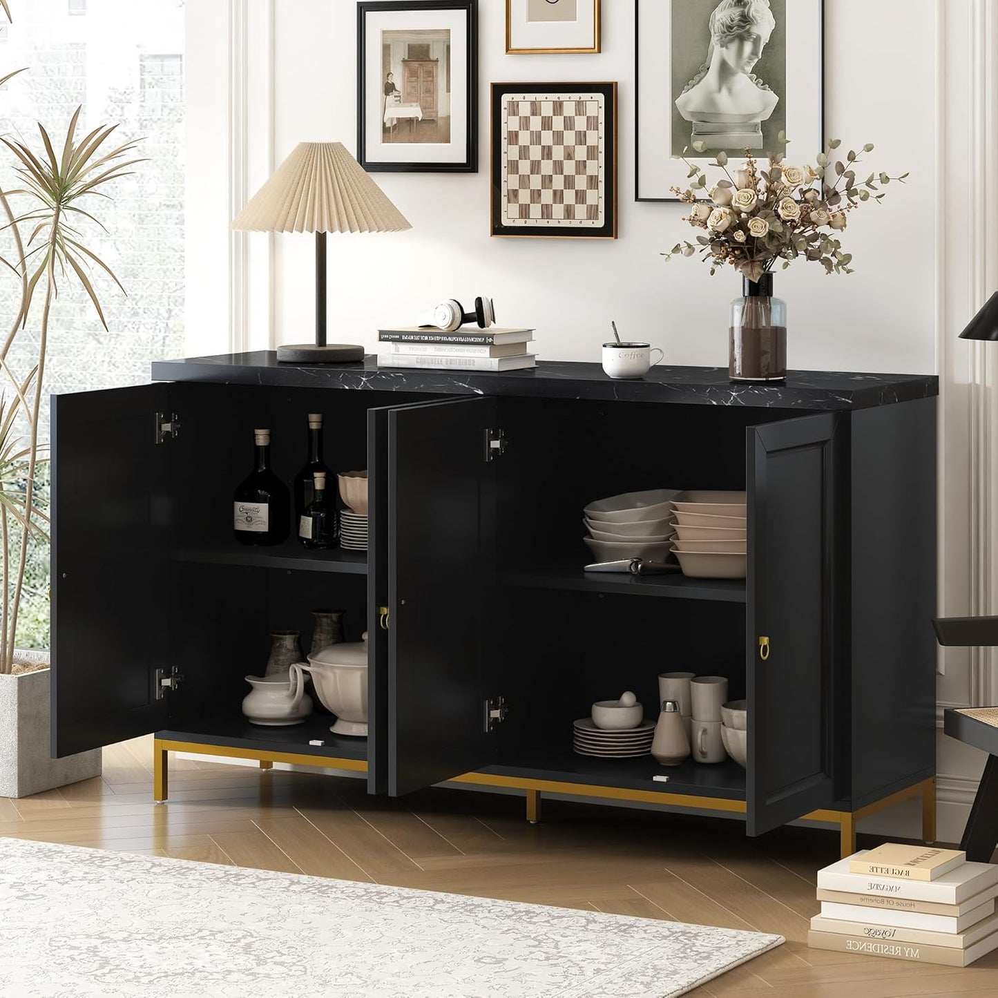 Kast - Dressoir - Boekenkast - Woonkamer - Opbergruimte - Modern - 78,20 cm x 39,80 cm x 140 cm - Zwart