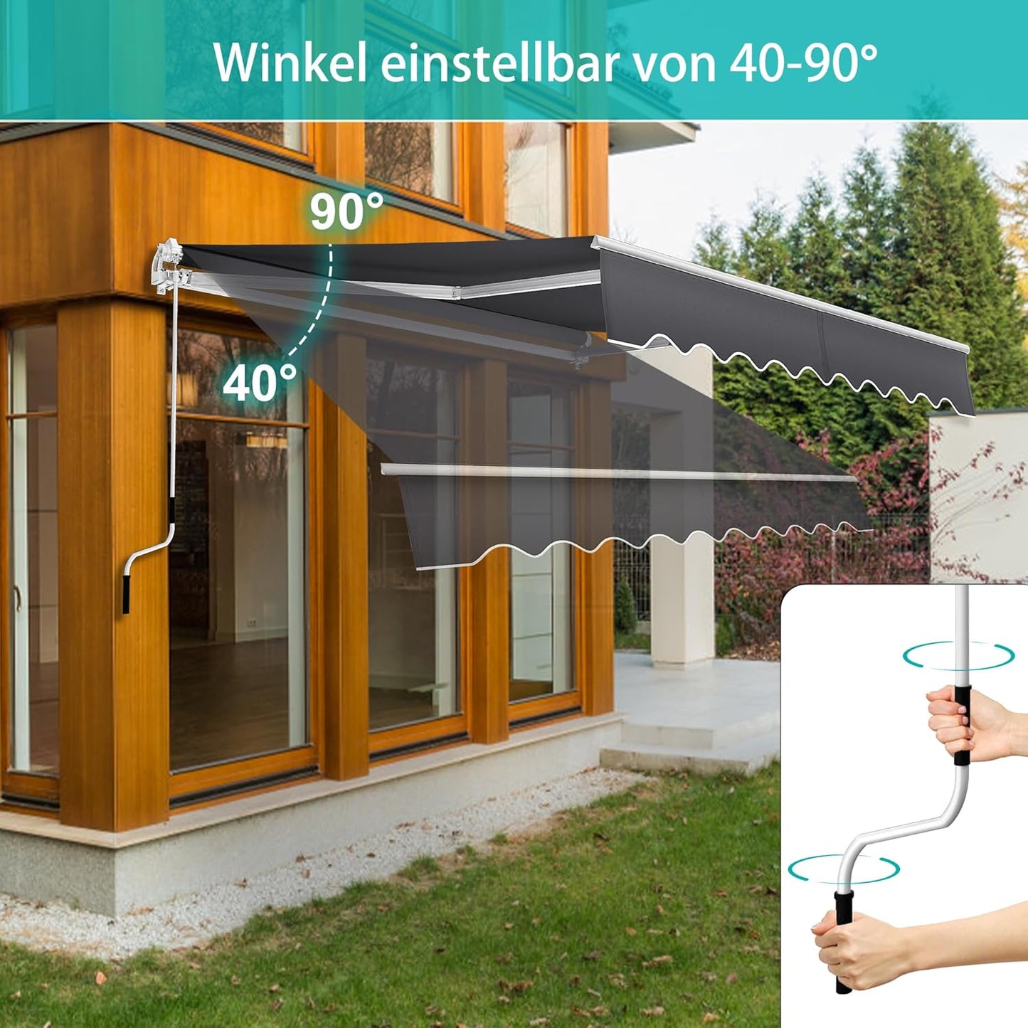 Klemluifel Balkonluifel Zonnescherm Klemluifel Scharnierarm Luifel – Donkergrijs – 250x200 cm – Aluminium Frame – Waterafstotend Polyester