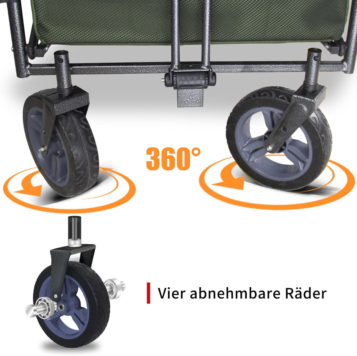 TMZ Opvouwbare bolderkar met 2 geïntegreerde klapstoelen, handwagen met remmen en dak, inklapbare transportwagen, draagvermogen 120 kg, voor alle terreinen, camping, strand, winkelen (groen)