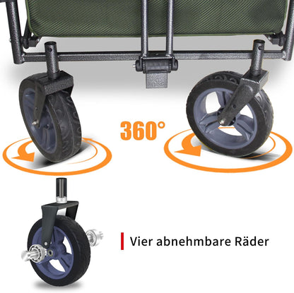 TMZ Opvouwbare bolderkar met 2 geïntegreerde klapstoelen, handwagen met remmen en dak, inklapbare transportwagen, draagvermogen 120 kg, voor alle terreinen, camping, strand, winkelen (groen)