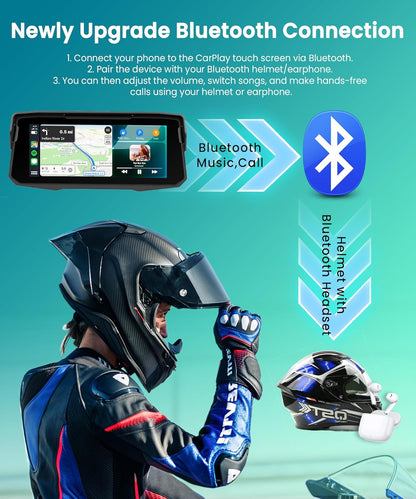 Motornavigatie, draadloos, CarPlay en Android auto via Moto, 6,86 inch HD touchscreen, GPS-navigatie, IP68 waterdicht, Bluetooth, EQ, Assistente Siri/GOO-gle, TPMS