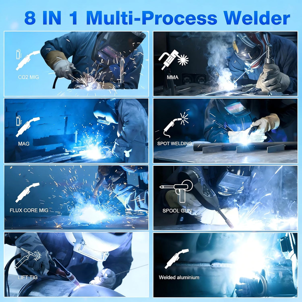 Reboot 250 A 8-in-1 MIG lasapparaat 5e generatie upgrade - gas/gasvrij MIG/MAG, stick/MMA, Lift TIG, Flux Core/Solid Wire Inverter | RBM2500 aluminium lasapparaat voor professionals en doe-het-zelvers