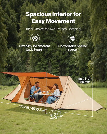 VEVOR Campingtent, lichte bushcraft-tent met kachelaansluiting en 2 zeilstangen, wintertenten, draagbare 4-seizoenentent voor 2 personen, voor wandelen, vissen, jagen en rugzakreizen