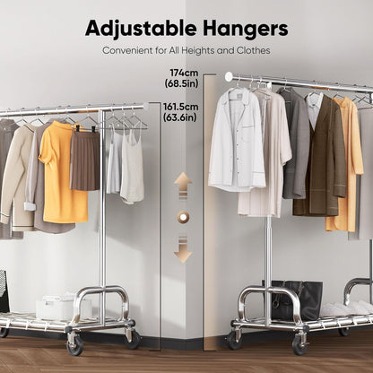HOKEEPER Kledingrek op wielen, zware belasting, kledingrek voor het ophangen van kleding