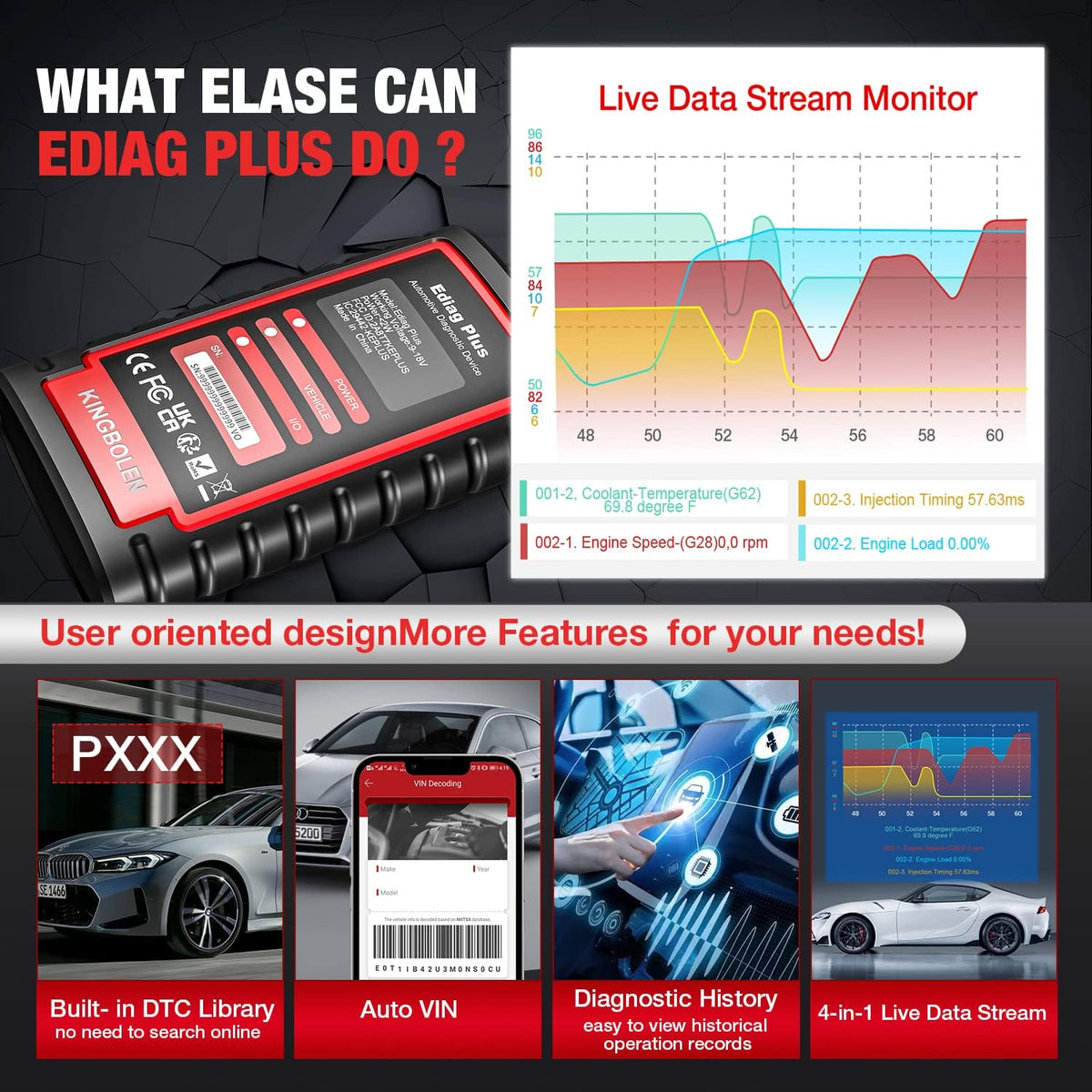 KINGBOLEN Ediag Plus Autodiagnosekoffer, OBD-II Franse diagnose voor 15 complete systemen, Can-FD, auto-wijn, ECU-codering en actieve test, gratis update 1 jaar
