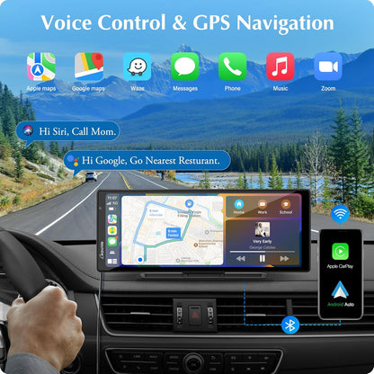 Carpuride W903 Draagbare Draadloze Carplay & Android Auto met Dashcam - 9,3" HD IPS Scherm, 4K Voor- & Achteruitrijcamera, Lusopname, Bluetooth, Spiegellink, GPS, Siri, Dashboardmontage