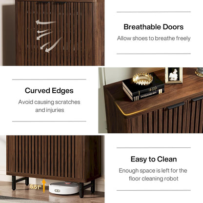 Tribesigns 6 Tier Shoe Cabinet with Shutter Doors, Large Wooden Shoe Storage Cabinet with Adjustable Shelves, Farmhouse Freestanding Shoe Organizer for Entrance, Hallway, Dark Walnut