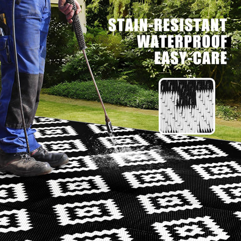 Buiten Vloerkleed - Buitenkleden - Buitentapijt - Opvouwbaar - UV-bestendig - Waterdicht - Buitenmatten - voor Buiten - Balkon - Strand - Picknick -Terras - Rechthoekig - 245 x 305 cm - Zwart
