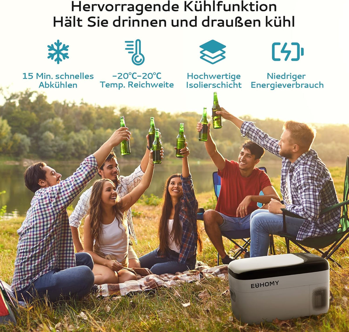 EUHOMY Compressor-koelbox, 25 liter, 12 V/240 V, campingkoelkast, -20 °C tot 20 °C, stille compressor, koelbox, klein, met vriesvak voor reizen, camping, picknick enz.