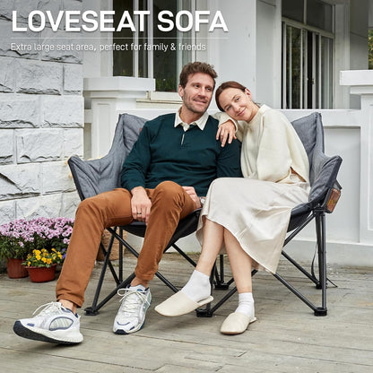 EVER ADVANCED Campingstoel, inklapbaar voor 2 personen, vouwbank, 320 kg belastbaar, luxe klapstoel, XXL, 2-zits, campingsofa, dik gevoerd, hoge rugleuning, extra lang, voor outdoor, tuin, balkon,
