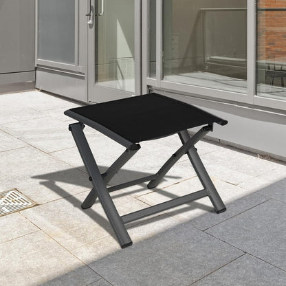 Grand patio Tuin opvouwbare voetenbank, Ottomaans aluminium, lichtgewicht, mesh sling Farbic draagbare kruk voor tuin, buiten (zwart)