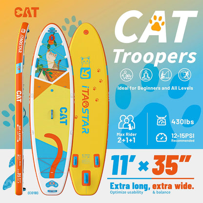 Pets Opblaasbaar paddleboard, 74 cm/89 cm, premium SUP-accessoires met één hand, extra breed paddleboard voor meer balans, op maat gemaakte vinnen voor meer plezier
