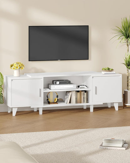 Hzuaneri TV Cabinet, TV Table, Suitable for TVs Under 44.5 cm, TV Cabinet with 2 Cabinets and 2 Open Areas, 40 x 140 x 51.5 cm, for Living Room, Bedroom, Dining Room, White TV16703E