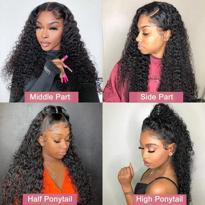 Braziliaanse pruik van echt haar, Deep Wave Lace Front, pruik voor dames, natuurlijk, Braziliaans krullend, 180% dichtheid, 13 x 4, kanten pruik, echt haar, zwart, natuurlijke kleur, voor vrouwen, 24