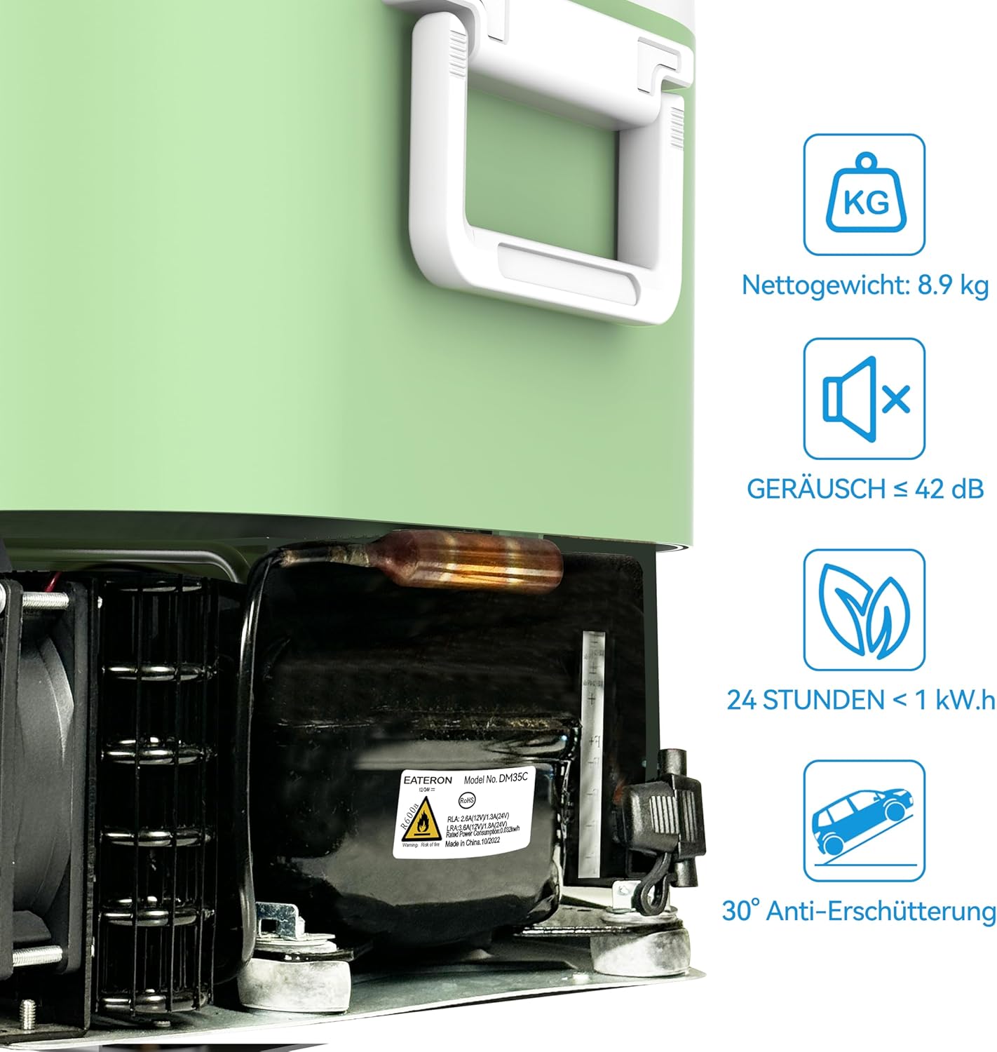 BINGI Compressor Koelbox, 18 Liter Draagbare Auto Koelkast, 12/24 V DC en 230 V AC, Mini-koelkast Voor Auto, Vrachtwagen, Camping, Camper en Thuis