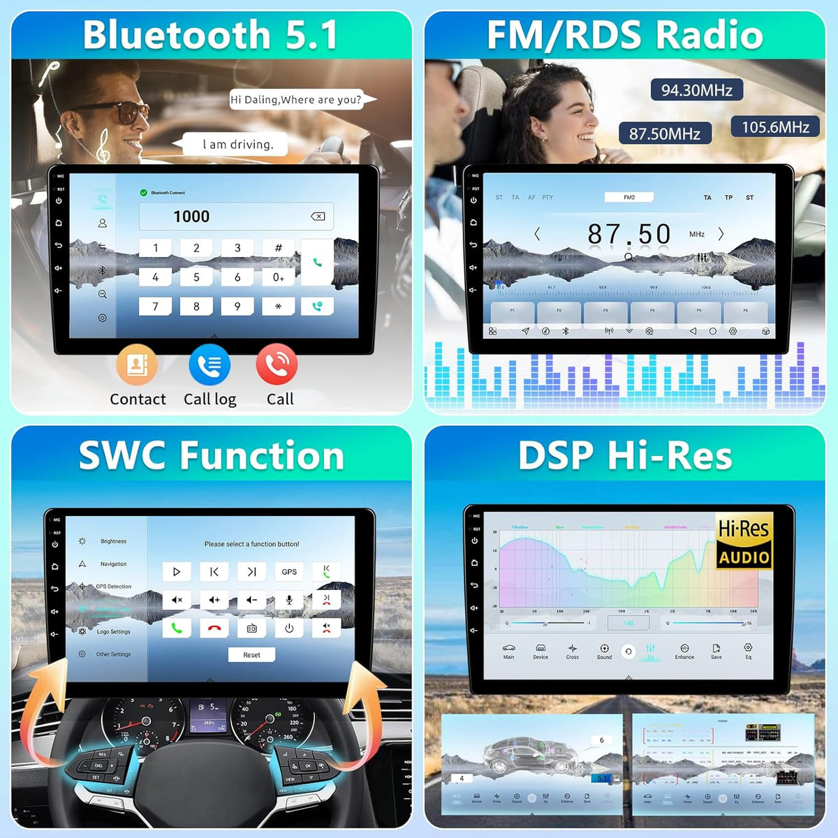 4+64G Carplay Radio 2 din Android Audio met GPS-Navigatie, Bluetooth Dubbele din Radio Auto met Scherm, Motorsi Stereo Auto Support Mirrorlink/FM/WIFI/USB/SWC + Achteruitrijcamera + Microfoon