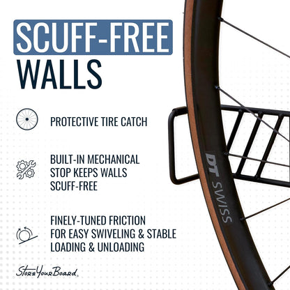 StoreYourBoard SwivelStow Mountainbike opslag 2-pack, geen lift draaibare fiets wandhouder, zware garage fietsenrek, MTB en e-bike