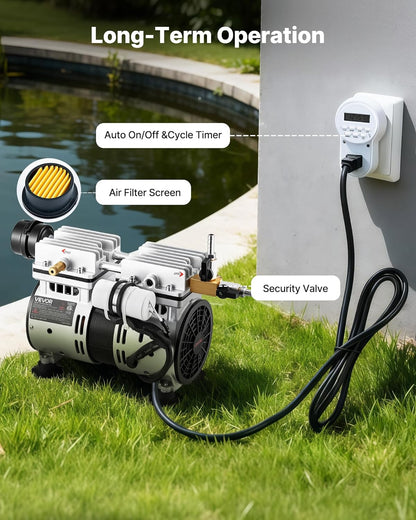 VEVOR Vijverbeluchter 590 W ventilatiesysteem meer 1,2 hectare luchtpomp vijver buiten voor diepe waterzuurstofcirculatie, met luchtcompressor, 2 diffusers, 2 verzwaarde slangen 30,5 m