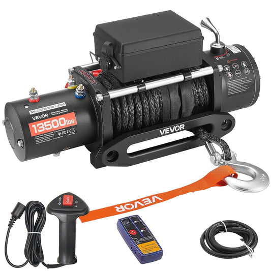 VEVOR Electric Winch Load 6100 kg for 12V DC Truck with Steel Cable Diameter 9.5 mm x 26 m, Wireless and Wired Remote Control, IP55 Waterproof for Towing SUVs, Jeeps