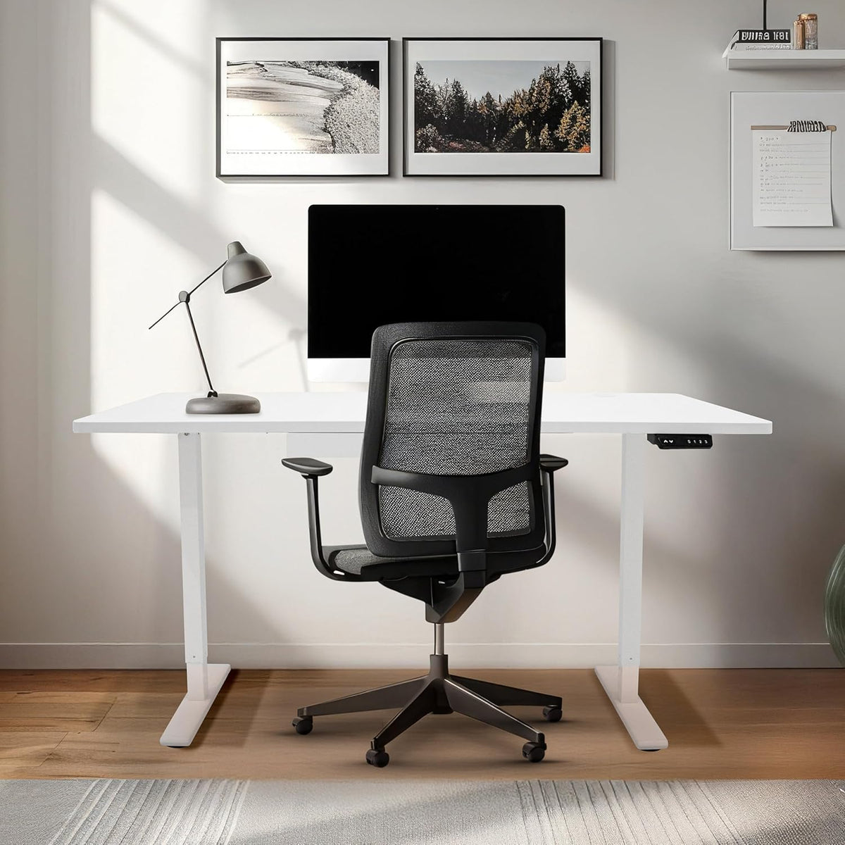 Electric Standing Desk 160 x 60cm White Height Adjustable Ergonomic Sit-to-Stand Computer Workstation Built-in Drawer USB A&C Charging Cable Pocket Hook Office Table Timer Smart Control Panel - QUORE