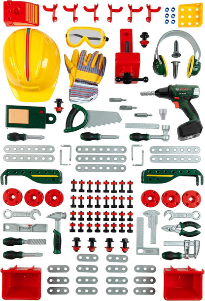 Theo Klein 8485 Bosch werkbank nr. 1 I 150 onderdelen I Inclusief accessoires | Accuschroevendraaier op batterijen met licht en geluid I Voor kinderen vanaf 3 jaar