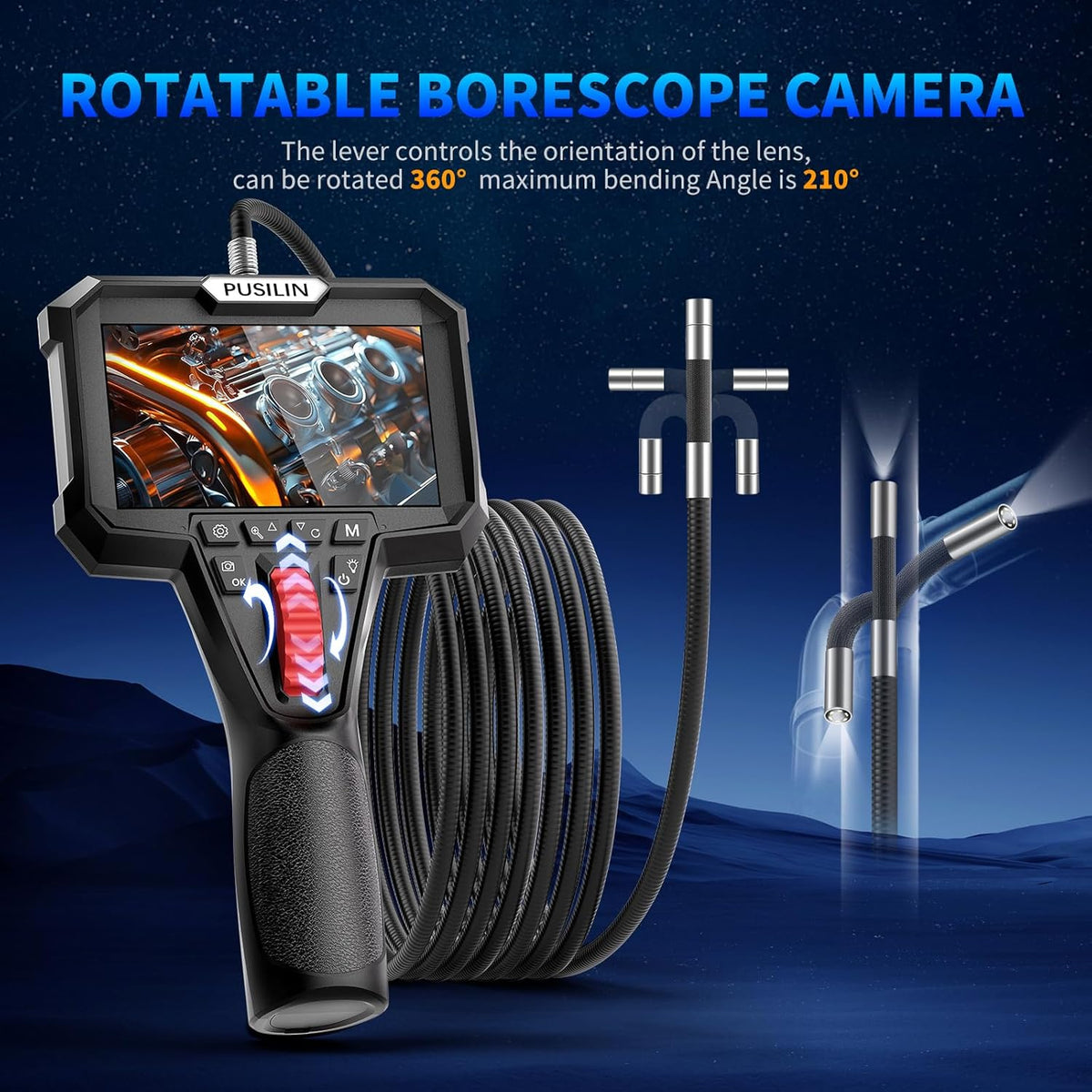 Y400 endoscoop met licht, Borescope inspectiecamera 4,3 inch LCD-scherm met 6 LED-verlichting, IP67 waterdichte endoscoop met 1,0 m semi-stijve slangcamera