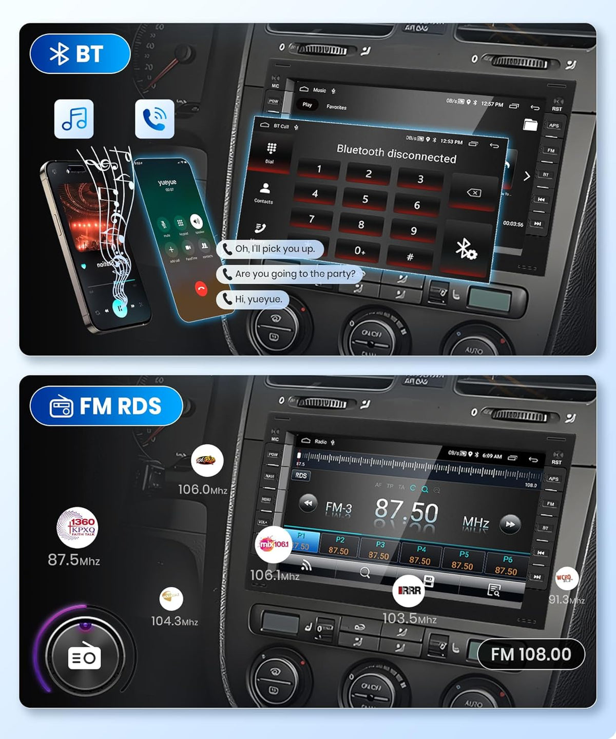 2G + 64G: podofo 7 inch 2 Din autoradio voor VW T5 Golf 4 Bora Polo MK5 Passat B5 Jetta Peugeot 307 Draadloze Android Auto Carplay met Bluetooth wifi/Navi FM/RDS/Airplay + AHD/CANBUS