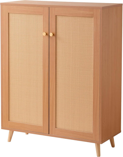VEVOR Rotan schoenenkast, 5 lagen schoenenopbergorganizer met 2 deuren en verstelbare planken, 102,5 cm hoge rotan schoenopbergkast ideaal voor entree, kast, hal, lichte houtkleur